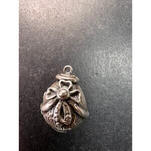 Vintage Sterling Silver MCM Hinged Egg Locket Charm Pendant Jewelry